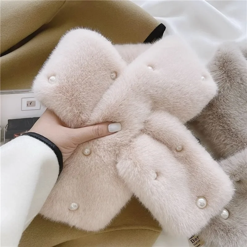 

2024 Autumn and Winter Fur Collar Scarf Winter Women Warm Scarf Neck Pearl All-Matching Imitation Rex Rabbit Flocking T482