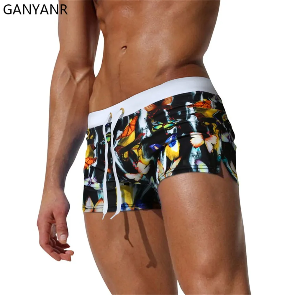 GANYANR Men Swim Briefs Swimming Trunks Swimwear beach Shorts Sexy Swimsuit boxer bathing suit surf wear quick dry boardshorts