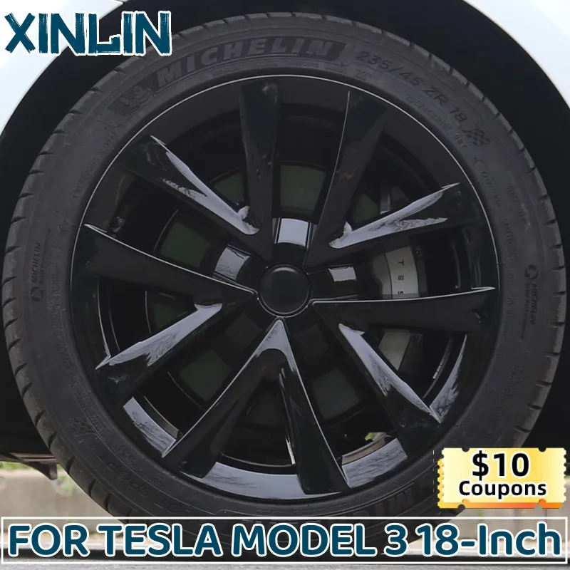 18 Inch Wheel Hub Cap For Tesla model 3 Wheel Cover Models Plaid Performance Replacemen Wheel Hubcap Full Rim Cover Accessories