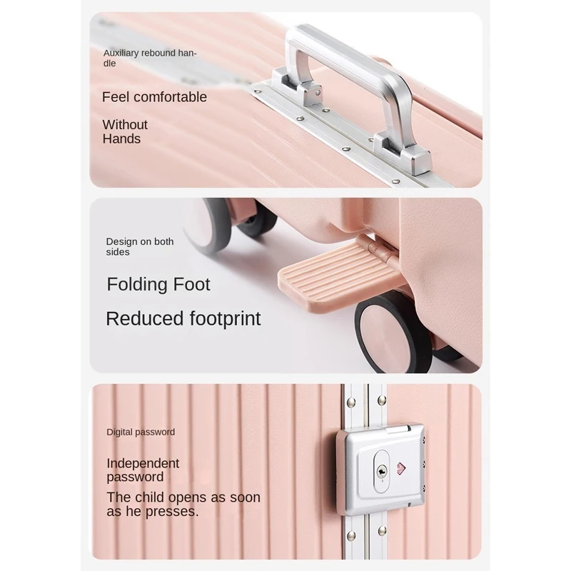 Mala de bagagem infantil com estrutura de alumínio, mala de viagem para meninos e meninas de 20 polegadas com seis rodas