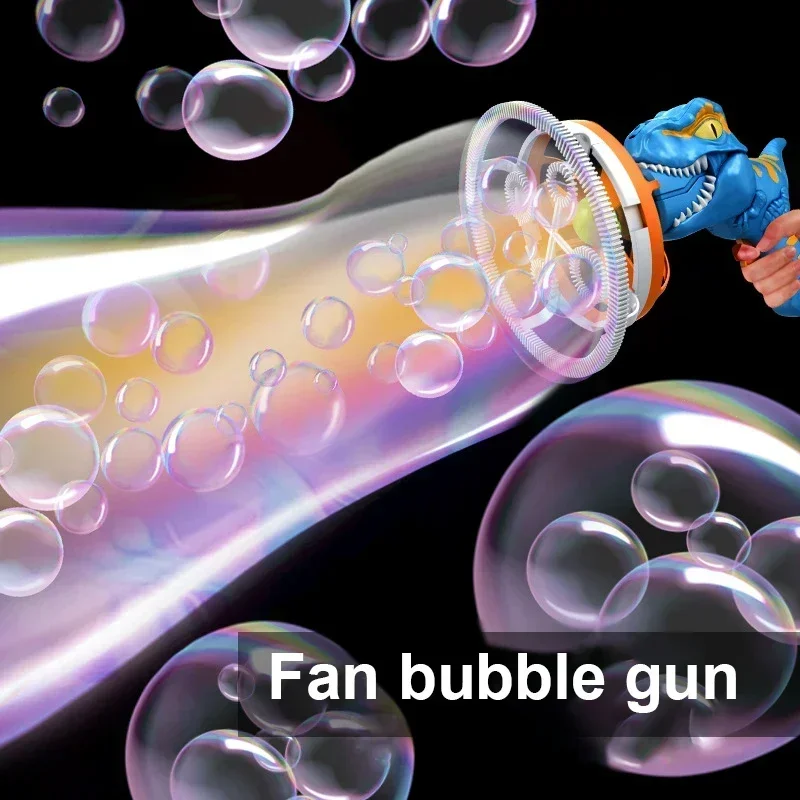 Automatische Seifenblasenmaschine, Dinosaurier-Seifenblasenpistole, mit Cartoon-Lüfter, Seifenwasserblasengebläse, für Kinder, Sommer, Outdoor, Spielzeug, Geschenke