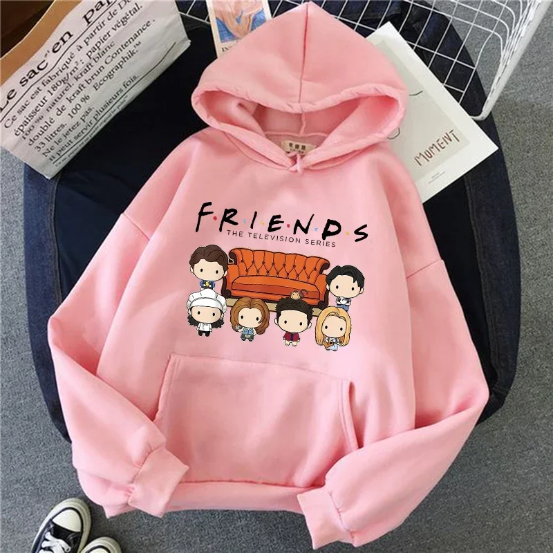 Women Funny Cartoon Friends Black Hoodies Friends Tv Show Harajuku Ullzang Graphic Sweatshirt Vintage Letter Y2k Hoody Female