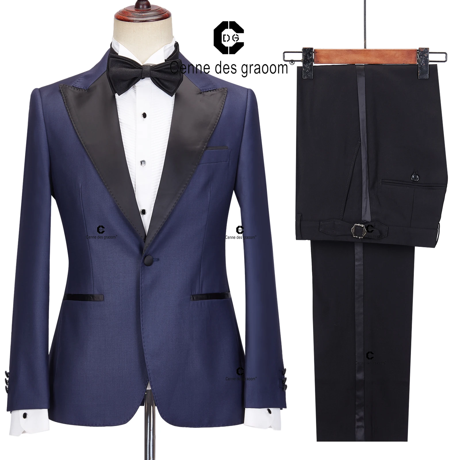 

Cenne Des Graoom 2023 Tuxedo Suits for Men Black Satin Peak Lapel Slim Fit Solid One Button Elegant Wedding Party Evening Dress