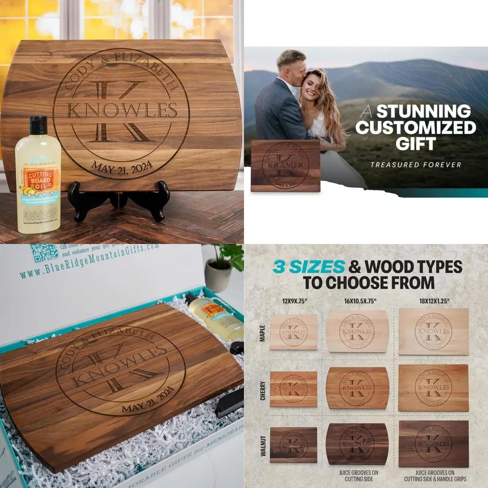 

Custom Engraved Wooden Cutting Board Set with Gift Box, Stand, and Oil for Anniversary