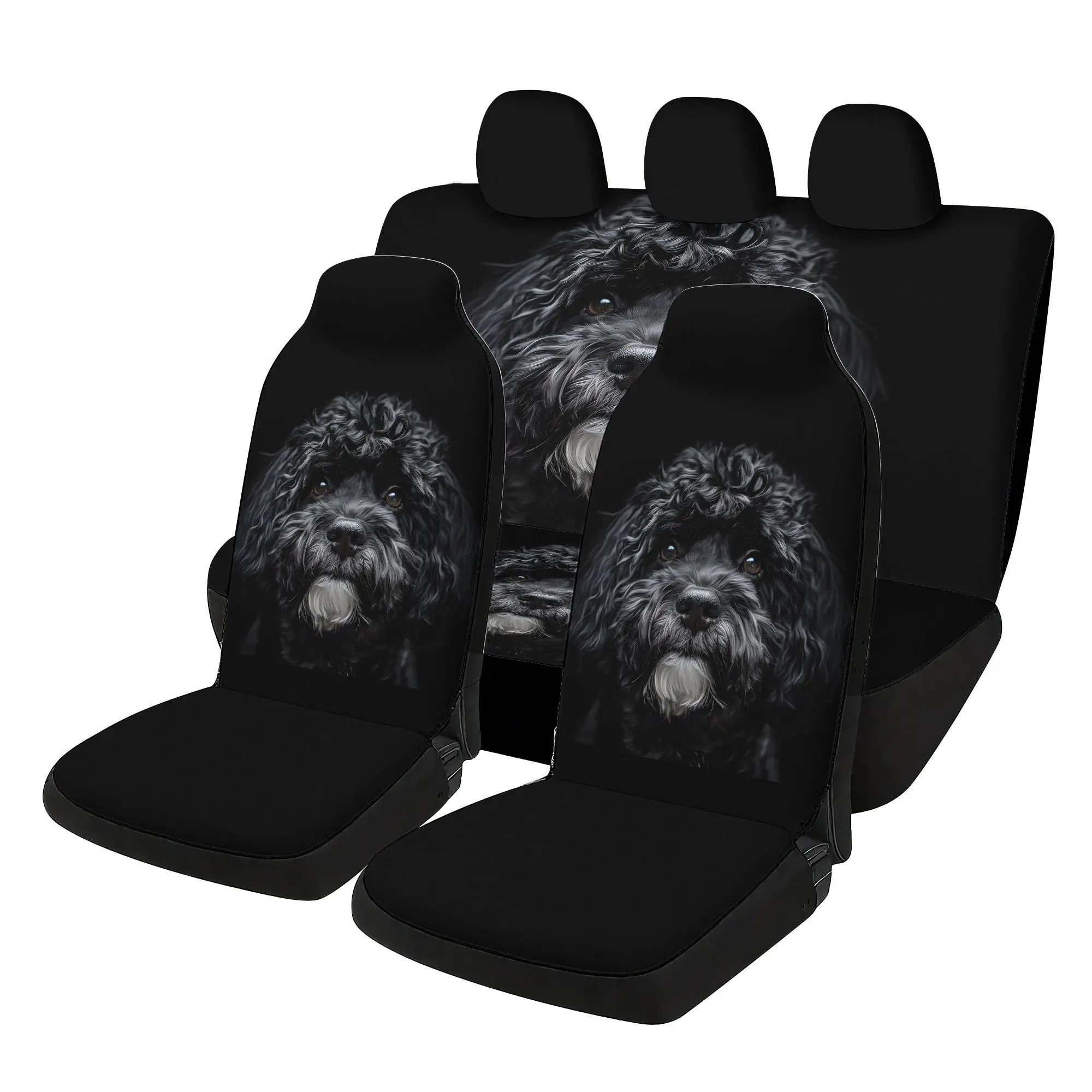Quick Delivery Of Black Plush Dog 5-Seat Complete Car Seat Covers, Includes 2 Front Seat Covers And 3 Headrest Cushions, Suitabl