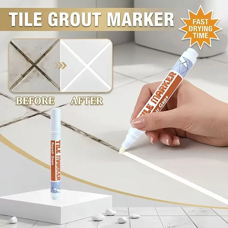 2pcs Tile Grout Pen - Ceramic Seam Marker for Bathroom Floor Repair Beauty Sewing Pen for Tile Gaps Black White Golden Silvery