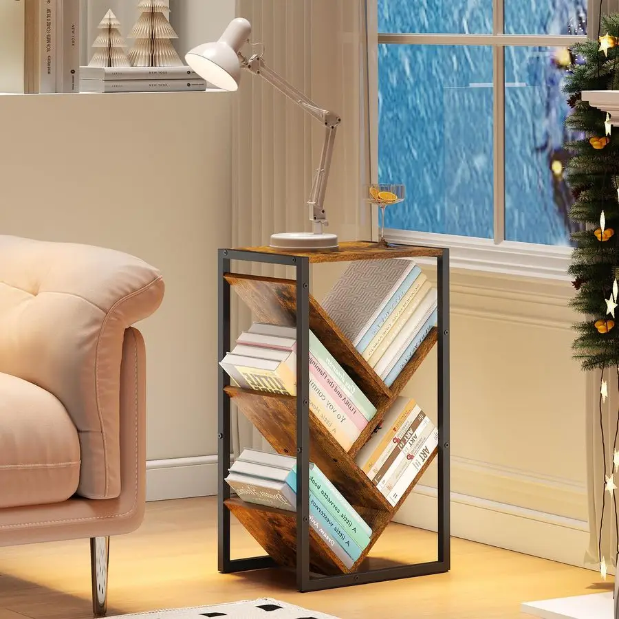 

Bookcase 5 Tier Tree Bookshelf with EVA Pads, Book Shelf for Small Spaces Bookshelves Wooden Book Storage Organizer Shelves for