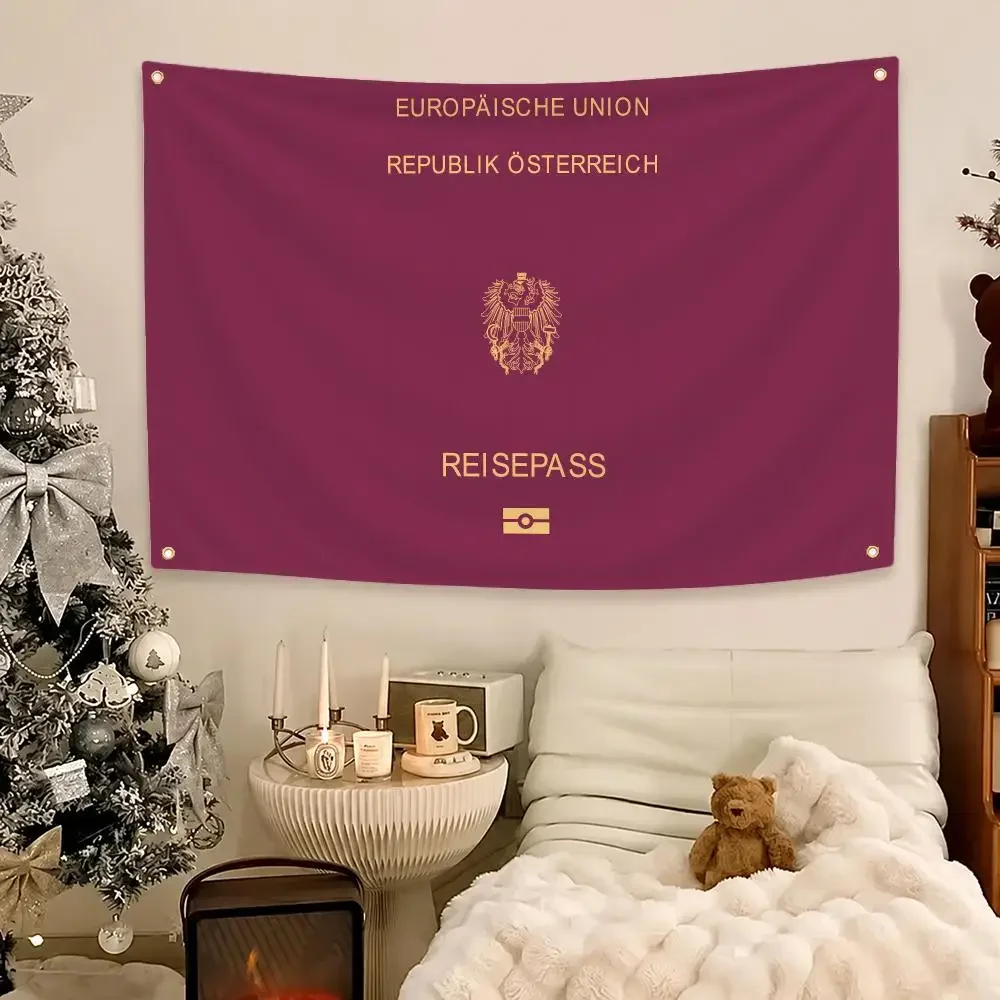 art Austria Passport Flags Polyester Wall Flag with Metal Grommets Waterproof, Home Decor for Bed Living Party, Nice Gift