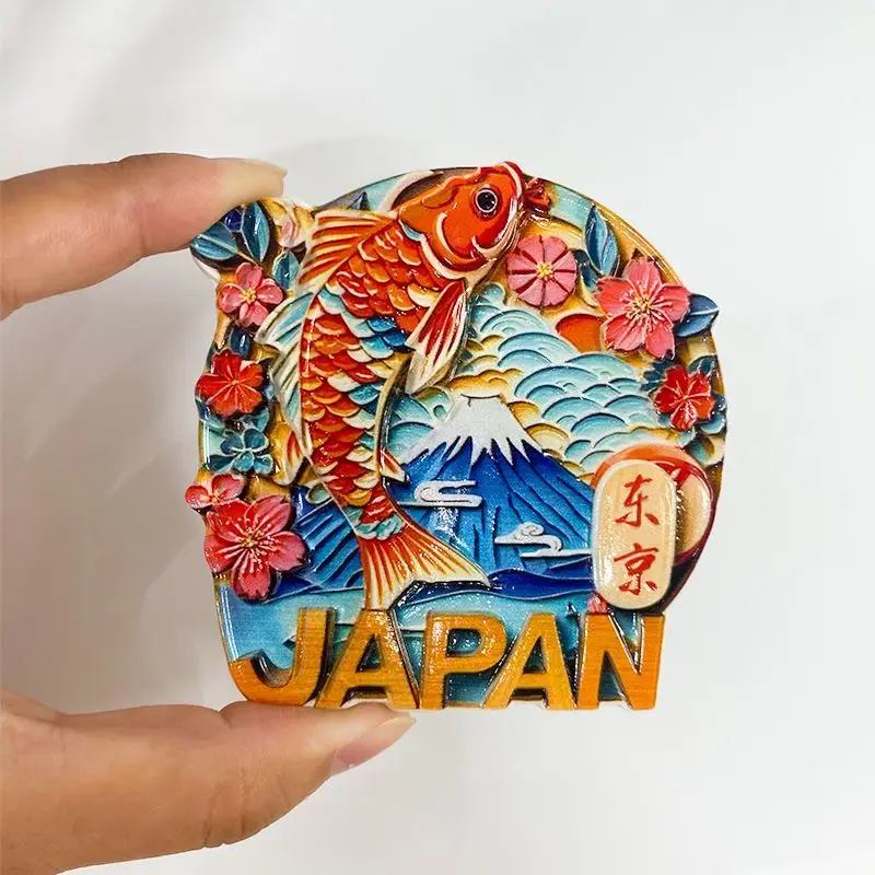 

Japanese Tokyo Fridge Magnet, Featuring Koi Fish, Cherry Blossoms, Mount Fuji, Circular Magnet for Home Decor, Refrigerator