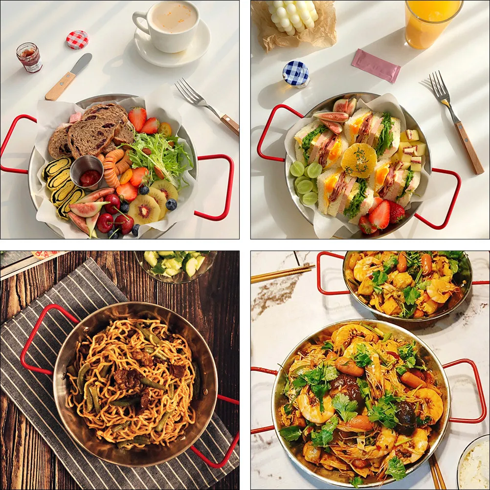 

1Pcs Stainless Steel Food Plate Thickened Bottom Anti-Scalding Snack Tray for Party Restaurant Hotel Microwave Oven Stove Use