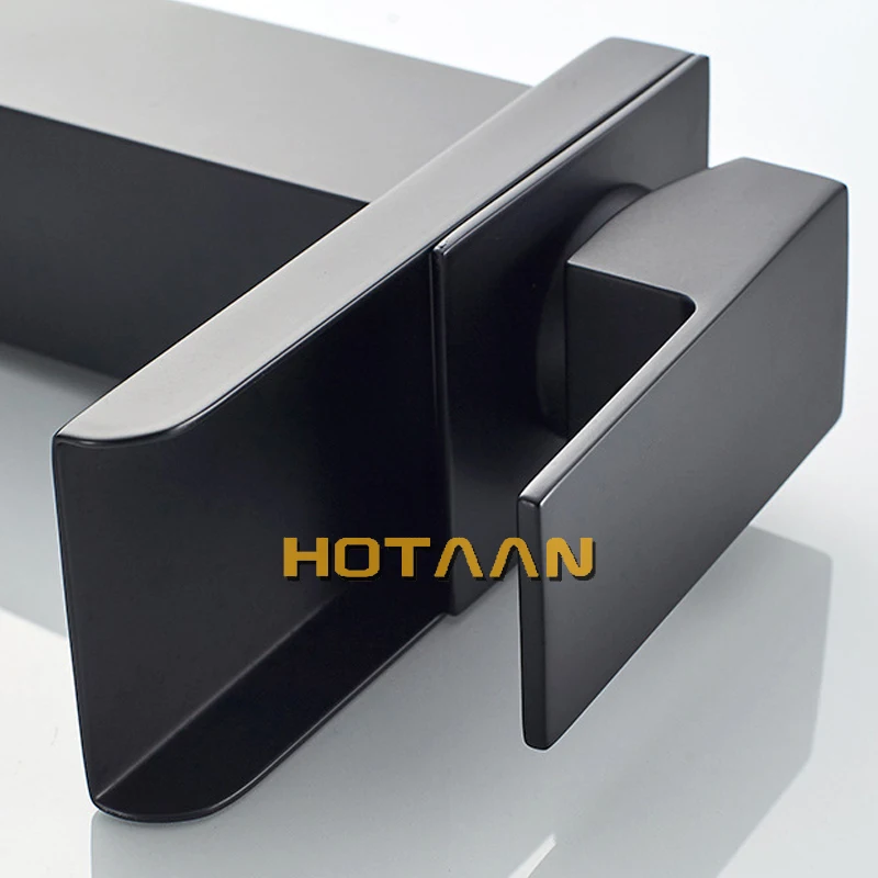 Black Plated Brass Waterfall Bathroom Basin Faucet Square Vanity Sink Mixer Hot & Cold Lavotory Tap Single Handle YT-5018-H