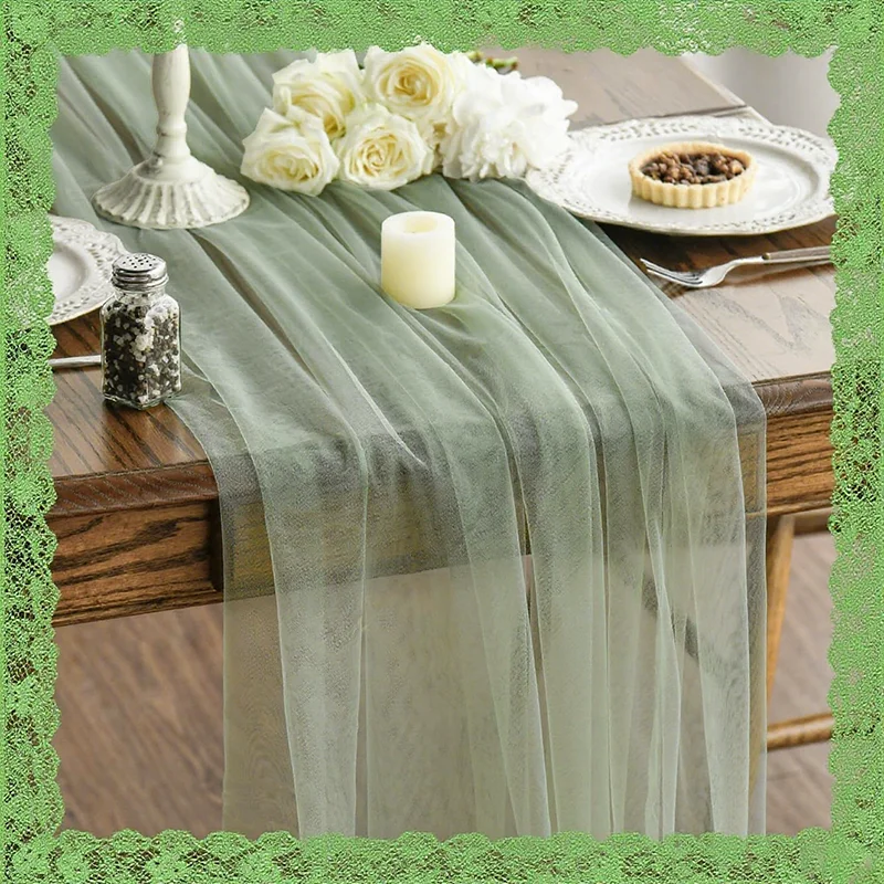 

Solid Color Mesh Sheer Wedding Tablecloth Table Runner For Wedding Arch Decoration Birthday Party Dinning Table Home Decorations