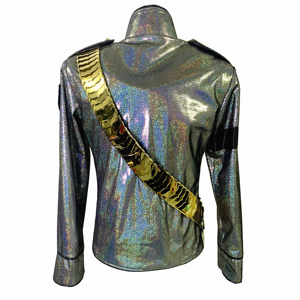 Michael Jackson Jam Costumes BAD Laser Spandex Jacket with Golden Metal Belt