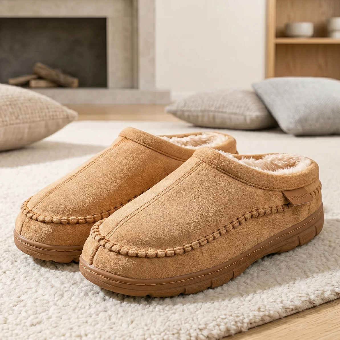 Herren-Winterhausschuhe aus Wildleder: Weich, Bequem und Warm, mit Starker Wärmeisolierung für den Wohnbereich Indoor-Schuhe für einen Fuß – Detail 4
