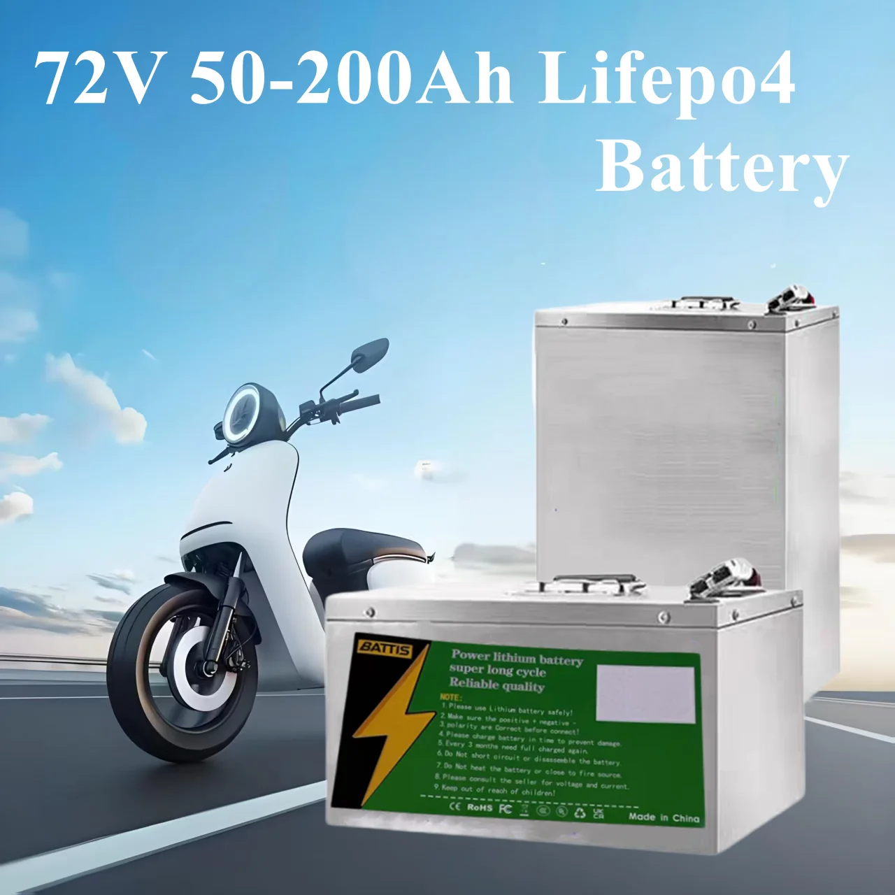 Lifepo4 72V 50Ah 60Ah 70Ah 80Ah 100Ah 150Ah 180Ah 200Ah Lithium Battery for 1KW 2KW 3KW 5KW 7KW Rickshaw Four-Wheels Car