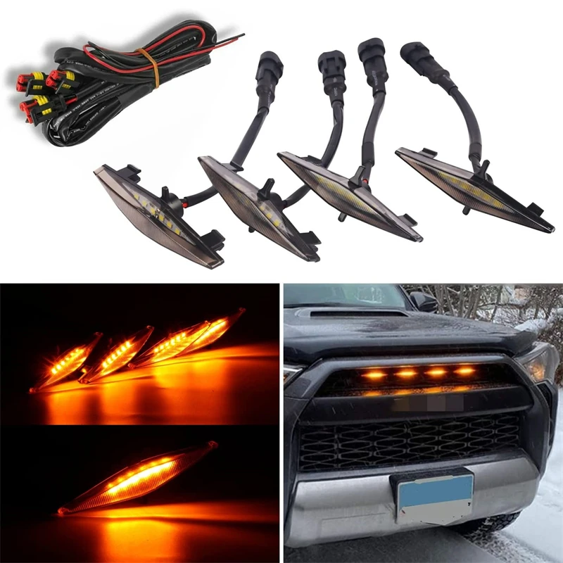 4PCS LED Front Grille Lights White Amber Light External Grille Lamps Daytime running lamps For Toyota 4Runner TRD Pro 2014-2019