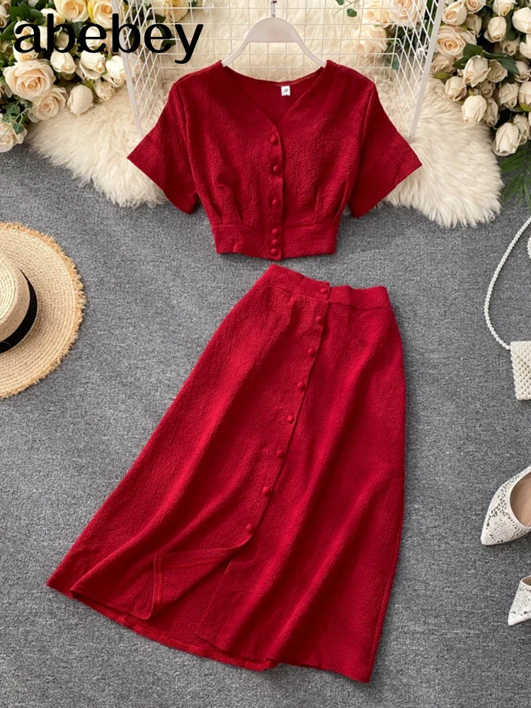 Solid Female Suit 2024 New Single Breasted Slim Wasit Tops and Half-length Skirt Two Piece Sets Womens Outfits 82073