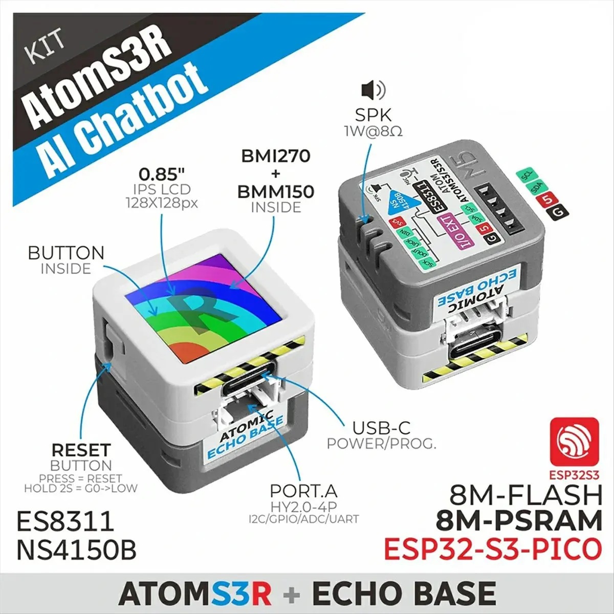 A86G NEW For AtomS3R AI Chatbot Development Kit High Integration Programmable Controller - with Base