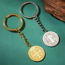 Dawapara Saint Benedict Exorcism Cross Keychain  Double Side Religious Medal Pendant Protection Amulet Stainless Steel Jewelry