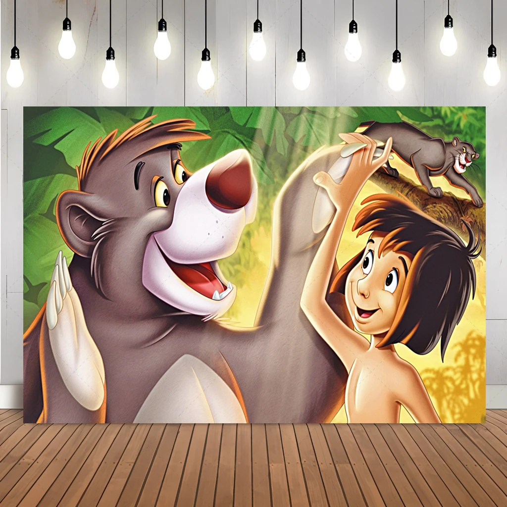 The Jungle Book Backdrop Disney Cartoon Safari Boy Kids Birthday Party Decoration Cartoon Banner  Forest Custom Photo Background