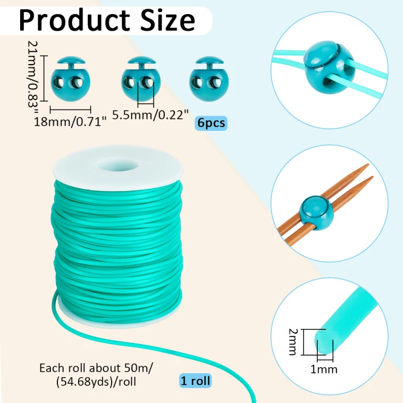 Набор замков для шнурков 54,68 ярдов, трубчатый синтетический резиновый шнур, 6 шт., пластиковые замки для шнурков, ограничитель шнурка, эластичный замок для шнурков