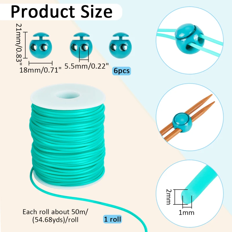 Cord Lock Kit 54.68 Yards Tubular Synthetic Rubber Cord 6 Pcs Plastic Cord Locks for Drawstring Cord Stop Elastic Shoelace Lock