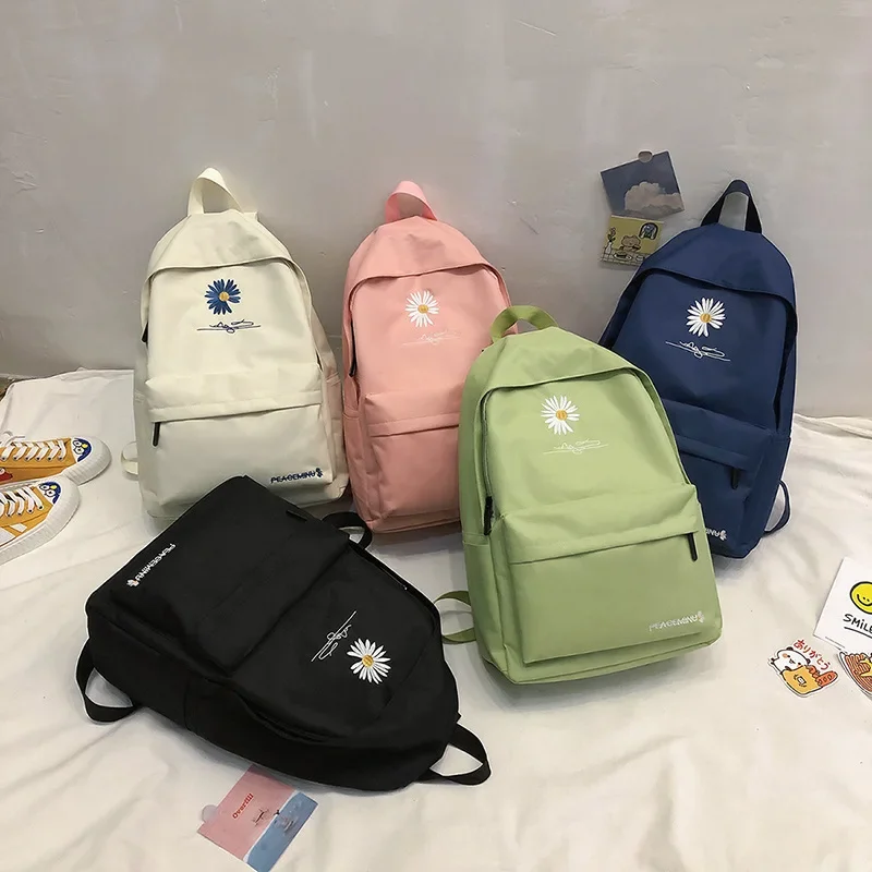 Tiener Schooltas Voor Meisjes Rugzak Vrouwen Afdrukken Boekentassen Midden Student Schooltas Grote Zwarte Schattige Bloemen Nylon Bagpack