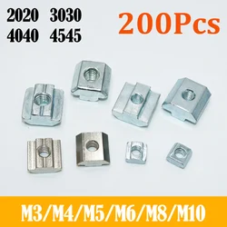 200p/lot T Sliding Nut Block Square Nuts M3 M4 M5 M6 for 2020 3030 4040 45 Slot Sliding Nut in Connection Aluminum Profile T Nut