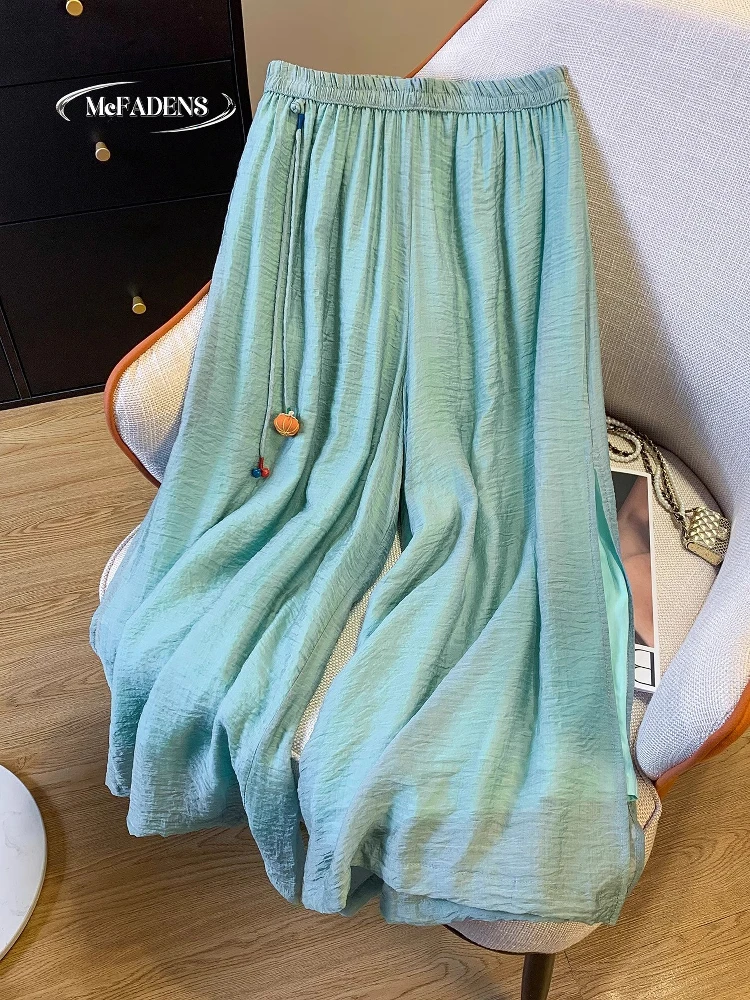 

Женские летние брюки-юбка из хлопка и льна с широкими штанинами, свободные, с высокой талией, прямого кроя, повседневные, для похудения