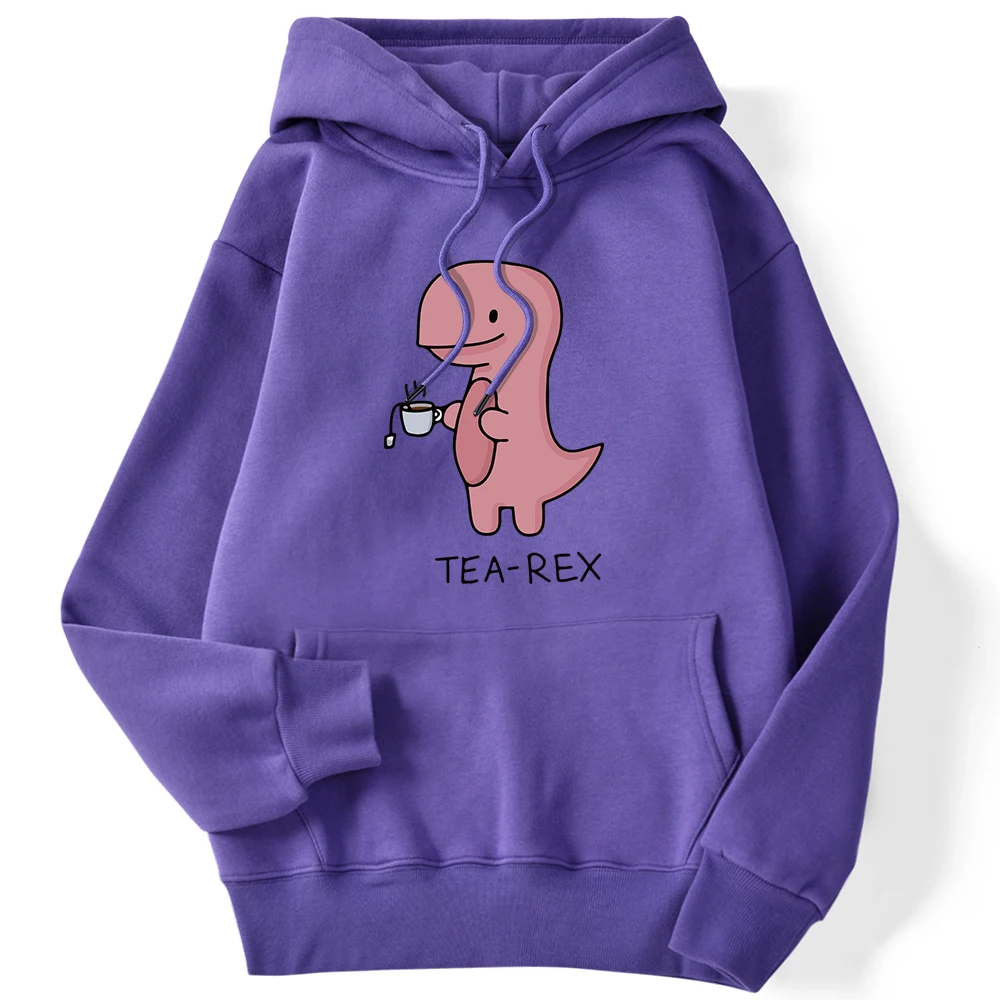 Autumn Winter Women Hoodie Funny Dinosaur Drink Coffee Prints Hooded Comfortable Stretch Pullover Cartoons Casual Female Clothes