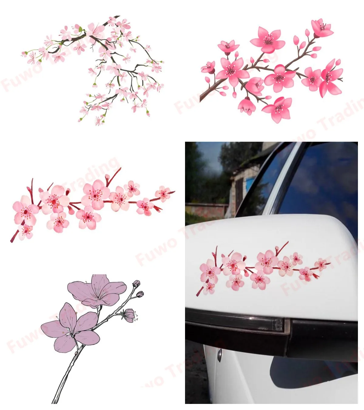 벚꽃 자동차 스티커, 오토바이 헬멧, 캠핑카 그래피티, 창의적인 스크래치 방지 창 데칼, 인기 판매