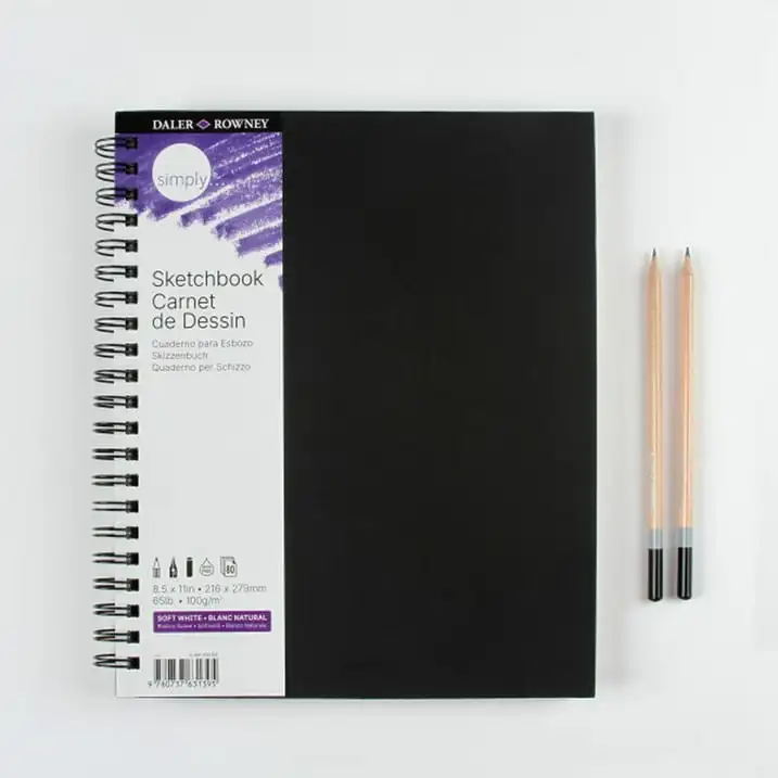 

Daler-Rowney Simply... Sketchbook, Soft White Pages, (65lb/100g), Black Cover Wire Binding, 80 Sheet, 8.5" x 11"