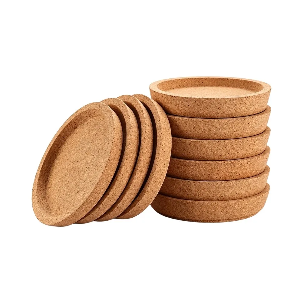 10pcs Cork Coasters Round With Deep Rim, Heat Insulating Drink Mats For Coffee Tea Mugs, Anti-Scratch Table Protectors