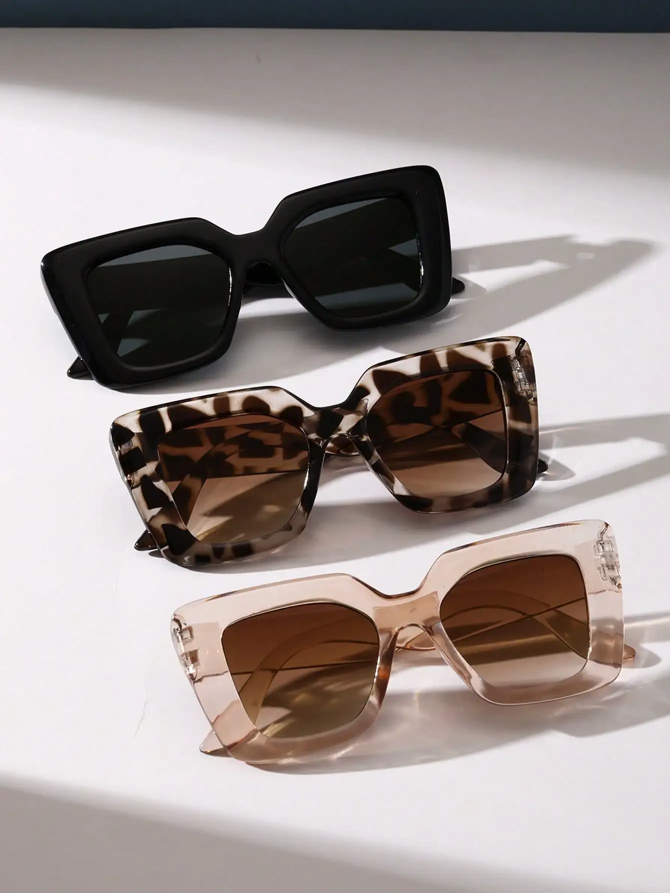 3PCS Unisex Plastic Square Frame Boho Fashion Sunglasses For Daily Outdoor Travel