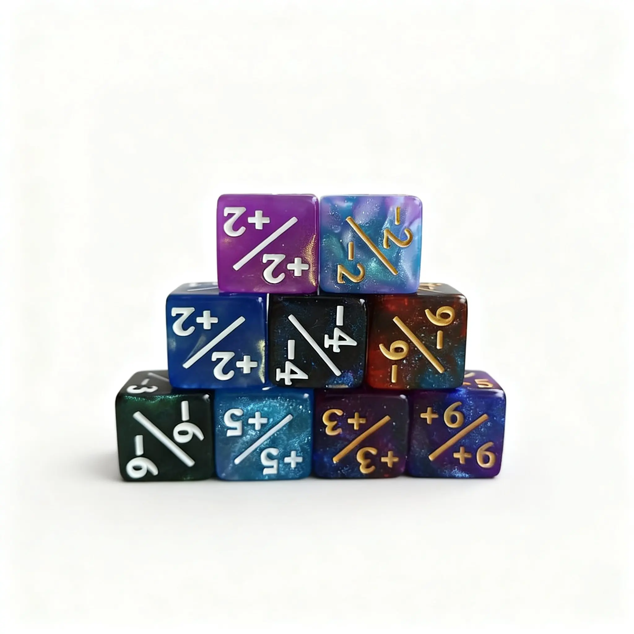10Pcs Starry Sky Counters Dice 16mm Positive Negative Multicolored D6 for Tabletop Party Games