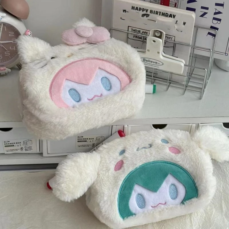 

Cinnamoroll Hello Kitty мультяшный плюшевый меховой пенал большой емкости Kawaii для хранения косметики праздничный подарок для девочек
