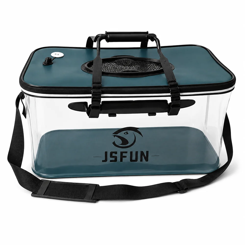 JSFUN Faltbarer EVA-Fischbehälter, Transparente Angeltasche, Tragbarer Fischhalter, Köder-Aufbewahrungsbehälter mit Schultergurt, 5 Größen – Detail 6