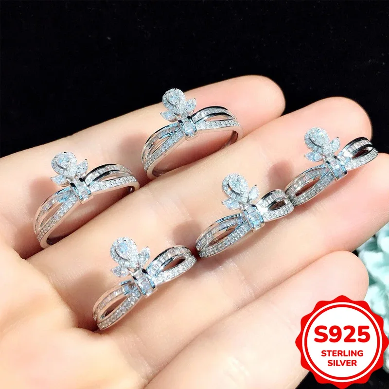 temperament-and-high-end-authentic-s925-silver-cross-bow-water-drop-small-wings-women's-wedding-ring