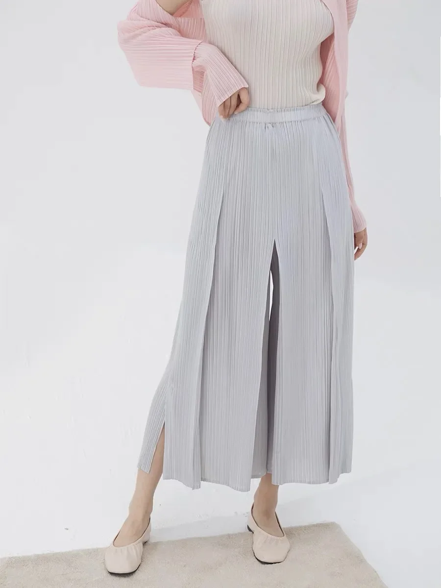 YUDX Miyake Fold 2024 Fall New Women's High-waisted Pants Fashion Solid Color Casual Wide-leg Pants