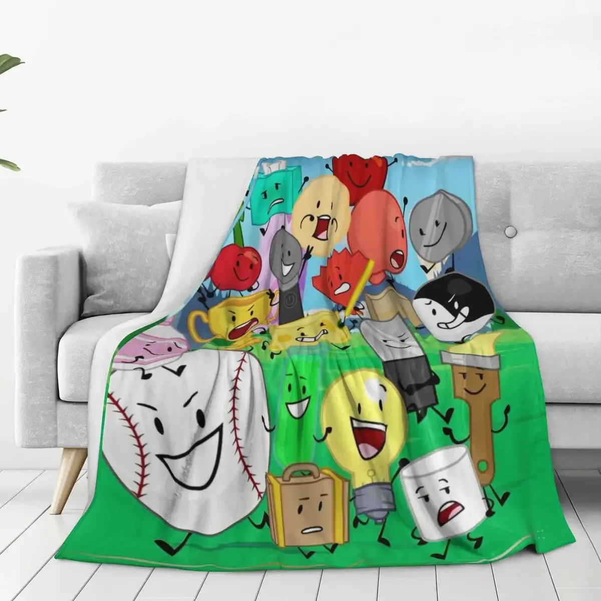 Customization BFDI Inanimate Anime Throw Blanket for Couch Battle for Dream Island Fuzzy Soft Plush Blanket Multi-size for All S