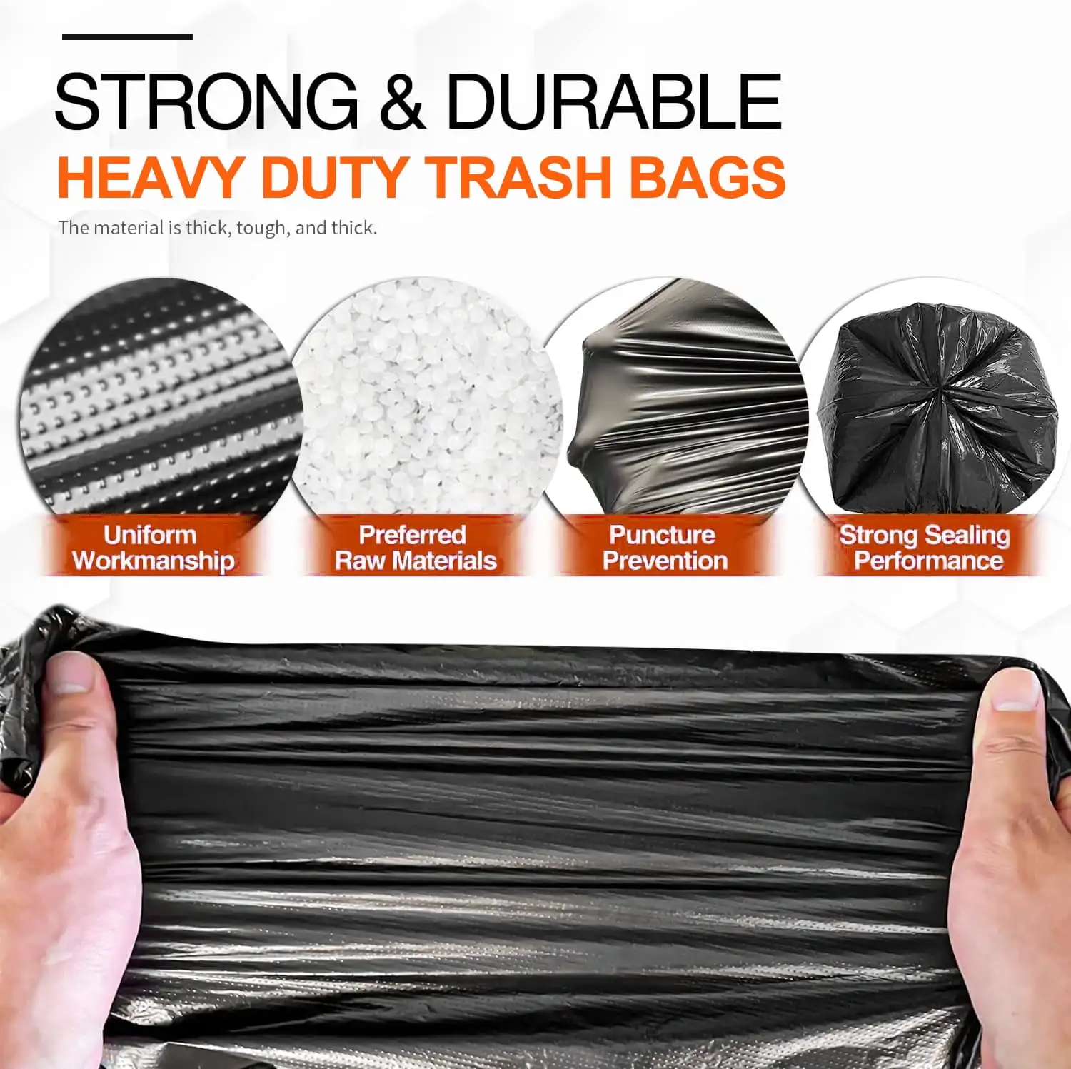 55 Gallon Trash Bags, Heavy Duty Outdoor Garbage Bags (50 Count) for Waste, Lawn and Leaf ,1.5 Mil Quality garbage bag