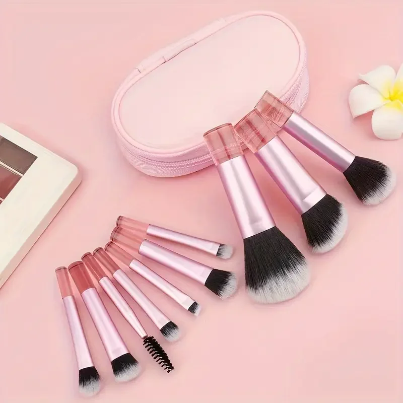 10-teiliges Mini-Make-up-Pinsel-Set für Foundation, Puder, Lidschatten, Rouge, Concealer und Mischwerkzeuge für glattes und makelloses Make-up