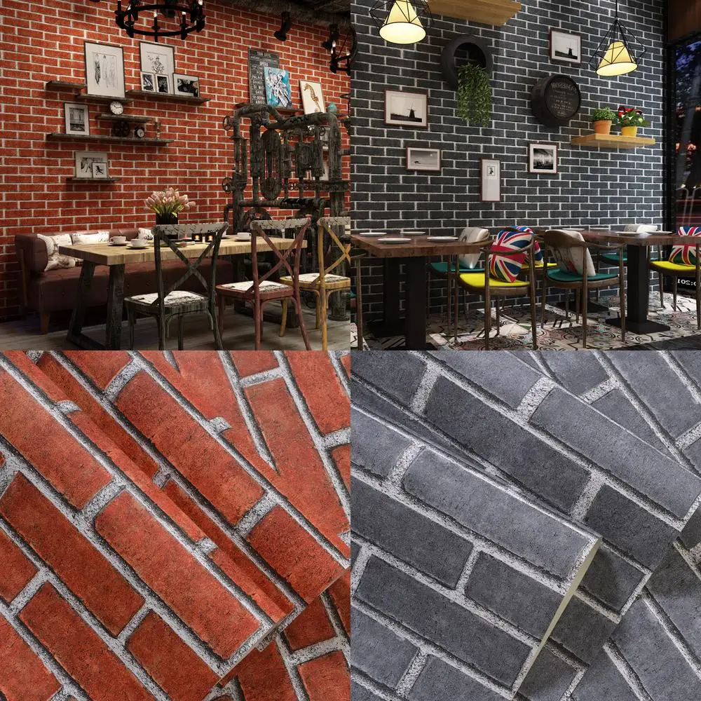 

Self Adhesive Wallpaper Modern Simple Wall Sticker Brick Pattern Vintage Red Brick Gray Brick Peel and Stick Wallpaper Instant