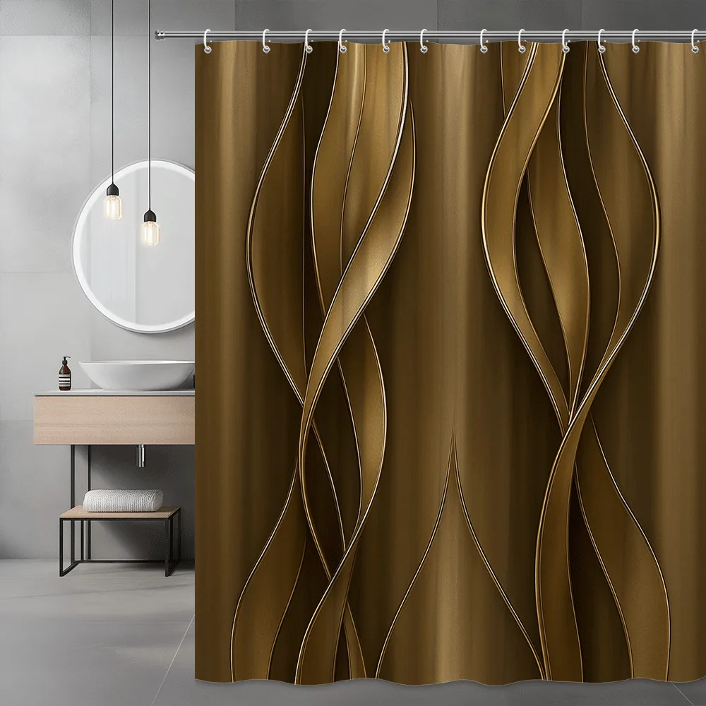 

Золотая волна занавеска для душа абстрактный узор современный дизайн роскошный декор для ванной комнаты элегантная металлическая текстура водонепроницаемая нетоксичная