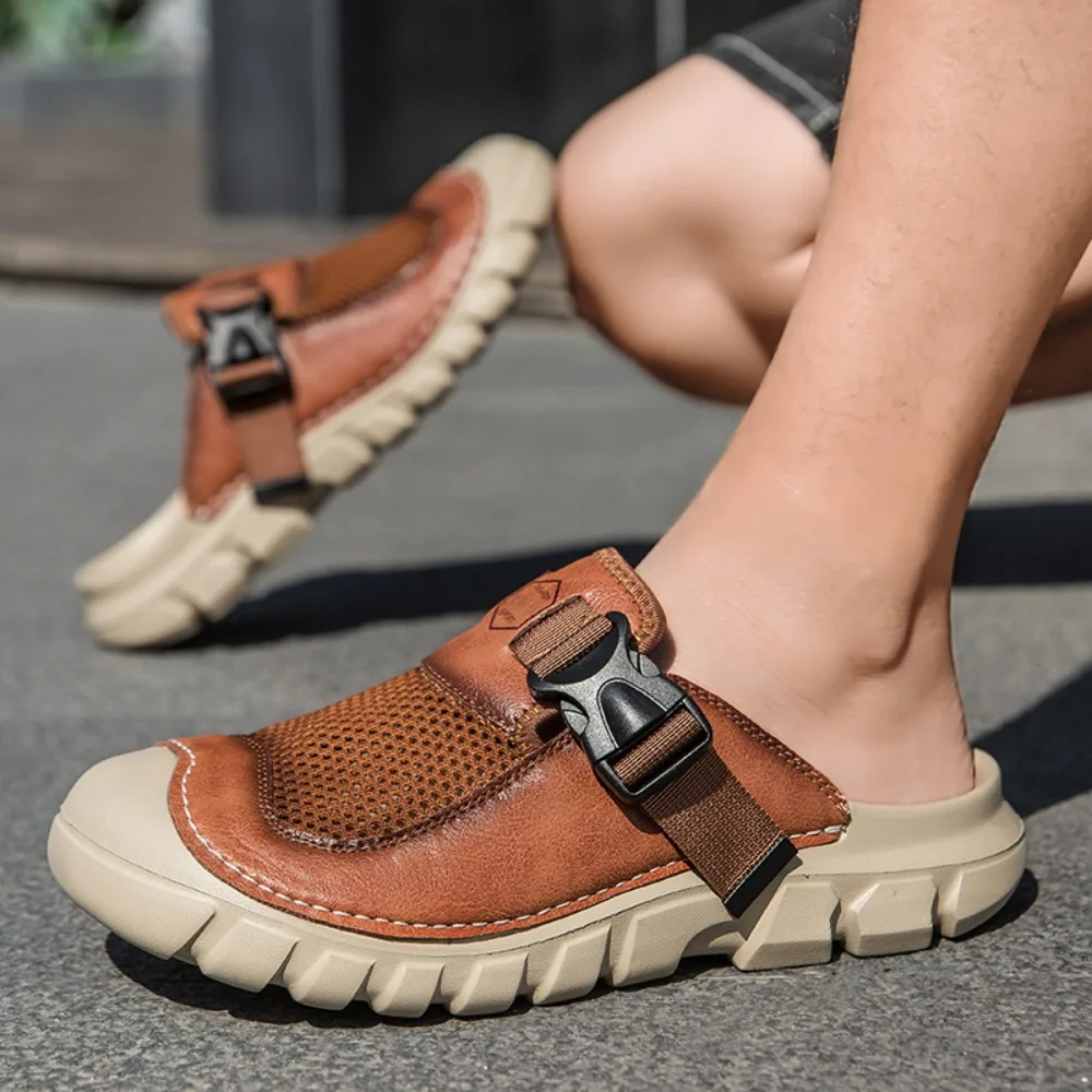 

Летние мужские повседневные туфли, дышащие сетчатые полутапочки, модные прогулочные кроссовки, мужские сандалии ручной работы, легкие нескользящие сабо