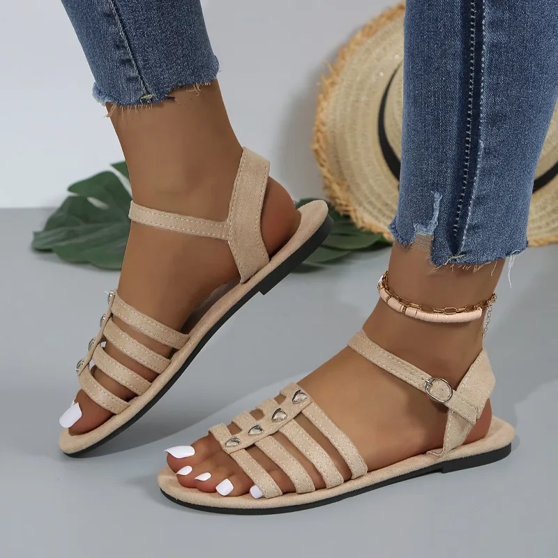 Summer Shoes Female 2024 Basic Women Sandals Solid Color Simple Casual Flat Sandals Large Size Fashion Gladiator Women Shoes