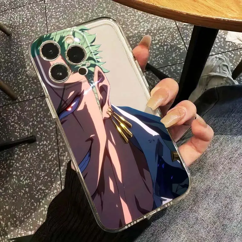 حافظة هاتف Boy Zoro One Piece Luffy Art لهاتف Apple iPhone 17 Air 16e 16 15 14 13 12 11 Mini Pro Max Plus غطاء ناعم شفاف