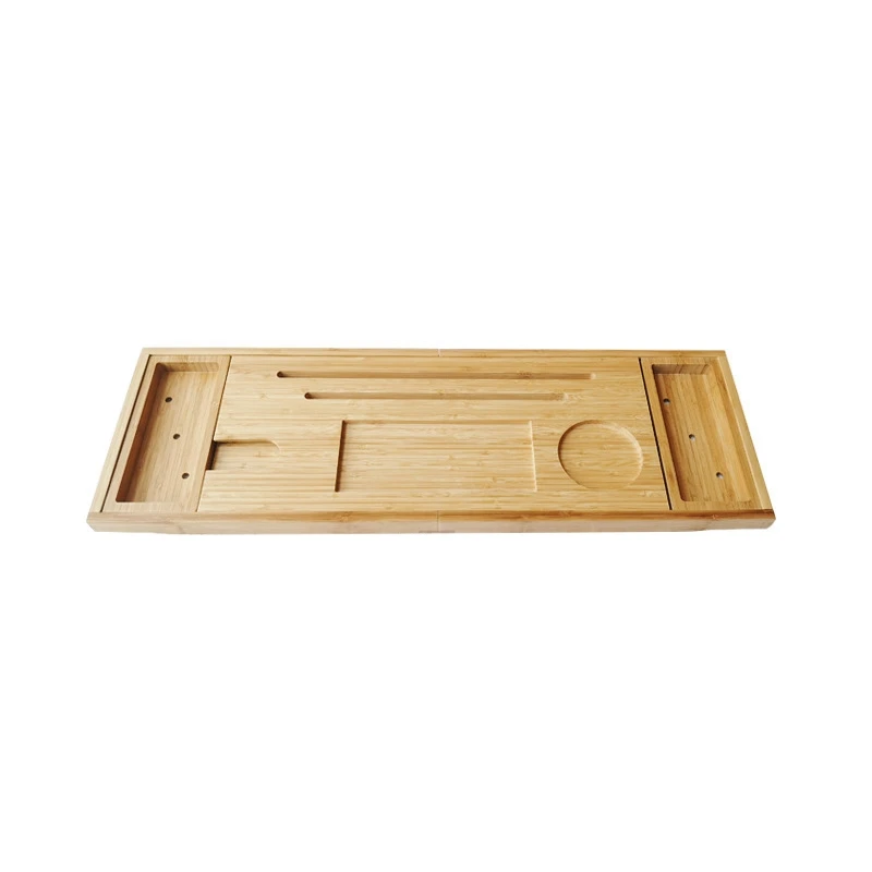 

Extendable Bathtub Trays Bamboo Spa Bathtub Organizer Book Wine Holder Non Slip Bottom Sides Bathroom Storage Racks