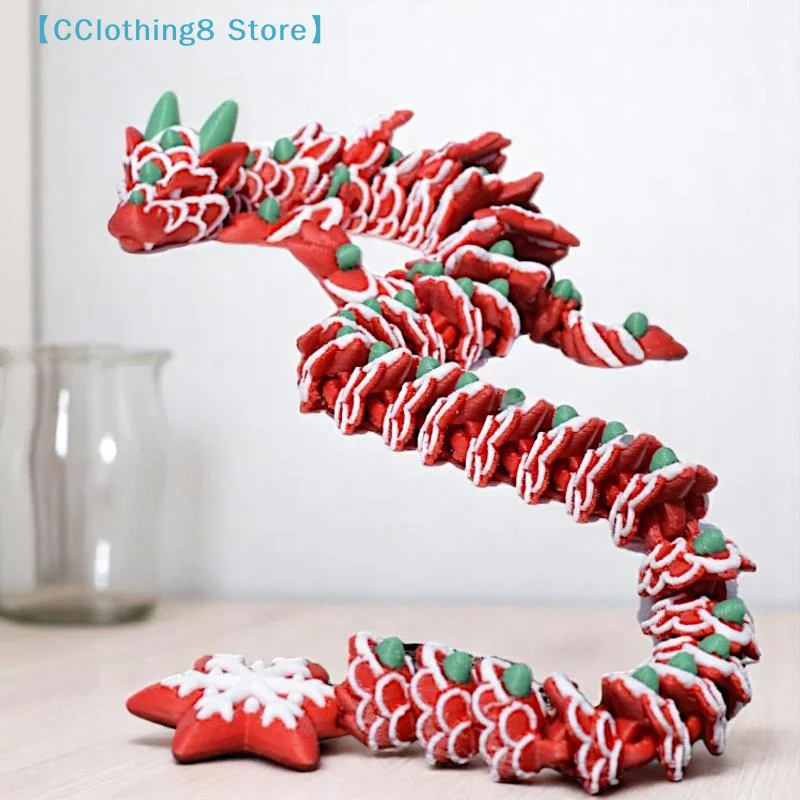 Creative 3D Printing Christmas Cookie Dragon Snowflake Dragon Model Joints Movable Children Toy Home Office Ornament【AliS8】