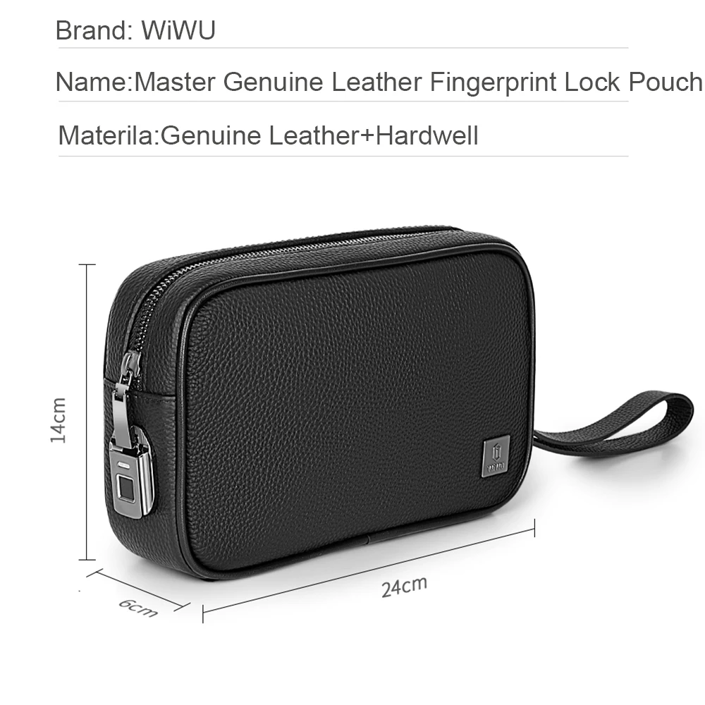 WiWU Genuine Leather Fingerprint Lock Pouch Fashion Storage Bag for iPhone Cable Waterproof Organize Bag for Power Bank Gadgets